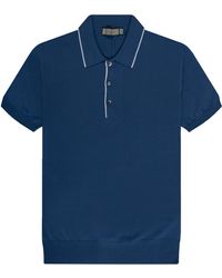 Canali - Cotton Polo With Piping Sky Blue - Lyst