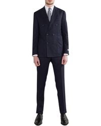 Canali 'kei Collection' Slim Fit Double Breasted Flannel Suit Navy - Blue