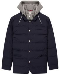 Brunello Cucinelli - Bonded Nylon Blazer Style Down Jacket With Detachable Hood Navy - Lyst