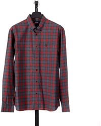 Pockets - Re- Fred Perry Ls Shirt Red/ Grey/ Green - Lyst