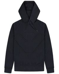 Emporio Armani - Oversized Rope Effect Embroided Eagle Hoodie Navy - Lyst