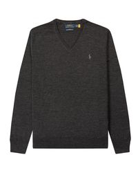Polo Ralph Lauren - Slim Fit Washable Wool V-neck Sweater Dark Granite Heather - Lyst
