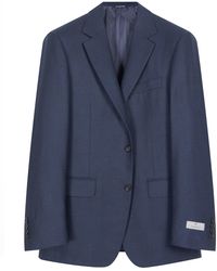 Canali - Textured Check Lined Blazer Navy - Lyst