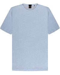 BOSS - Hugo Tiburt Linen Crew Neck T-shirt Sky Blue - Lyst