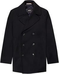 BOSS - Hugo H-hyde-peacoat Relaxed Fit Double Breasted Coat Dark Blue - Lyst