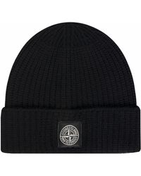 Stone Island - Wool Ribbed Patch Beanie Black - Lyst