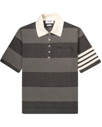 Thom Browne - Jacquard Stripe Cotton Polo Grey - Lyst