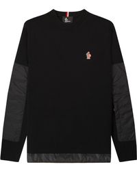 Moncler - Grenoble Stretch Wool Water Repellent Detailed Crewneck Knit Black - Lyst