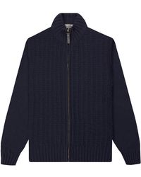 Canali - Full Zip Textured Knit Navy - Lyst