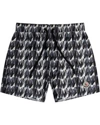 Moncler - Monogramed Nylon Swim Shorts Black/white - Lyst