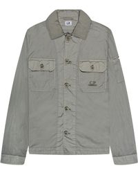 C.P. Company - Chrome Embroidered Logo Full Button Overshirt Drizzle Grey - Lyst