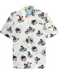 PS by Paul Smith - Orchid Printed Ss Shirt White/ Blue - Lyst