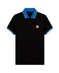 Moncler - Monochromatic Logo Contrast Ss Polo Black/blue - Lyst
