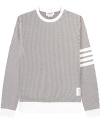 Thom Browne - Seersucker Loopback 4-bar Stripe Crewneck Sweatshirt Light Grey - Lyst