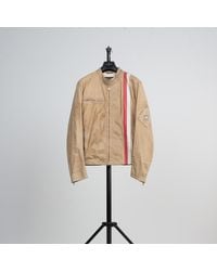 Belstaff - Re-pockets Biker Leather Jacket With Stripes Gold - Lyst