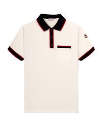Moncler - Contrast Collar With Pocket Polo White Navy Red - Lyst