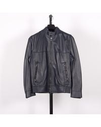BOSS - T-mailor Full Zip Leather Jacket Dark Blue - Lyst