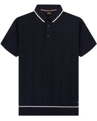 BOSS - Hugo Silk And Cotton Knitted Polo Dark Blue - Lyst