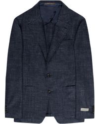 Canali - Linen Unlined Textured Blazer Navy - Lyst