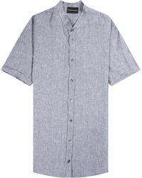 Emporio Armani - Short Sleeve Nero Collar Linen Shirt - Lyst