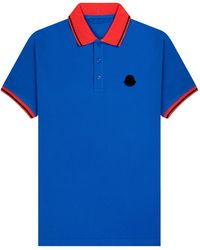 Moncler - Monochromatic Logo Contrast Ss Polo Marine Blue/red - Lyst