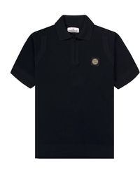 Stone Island - 1/4 Knitted Ss Polo Navy - Lyst