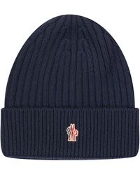 Moncler - Grenoble Mini Logo Patch Ribbed Knit Beanie Night Blue - Lyst