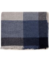 Brunello Cucinelli - Check Wool Scarf Grey/blue - Lyst