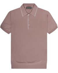 Canali - Cotton Polo With Piping Pink - Lyst