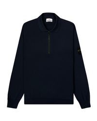 Stone Island - 1/4 Zip Knitted Ls Polo Navy - Lyst