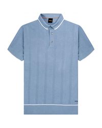 BOSS - Hugo Silk And Cotton Knitted Polo Open Blue - Lyst
