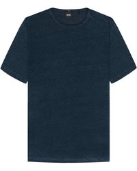 BOSS - Hugo Tiburt Linen Crew Neck T-shirt Dark Blue - Lyst