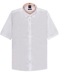 BOSS - S-liam Linen Ss Shirt White - Lyst
