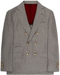 Brunello Cucinelli - Db Prince Of Wales Checked Blazer Brown/off-white - Lyst