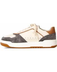 Brunello Cucinelli - Grained Calfskin And Washed Suede Basket Trainers Blue/white - Lyst