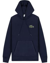 Lacoste - Loose Fit Large Croc Chest Logo Hoodie Navy - Lyst