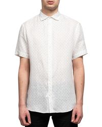 Emporio Armani Short Sleeved Linen Shirt With Square Detail Cream - White