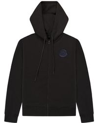 Moncler - Rubber Logo Patch Full Zip-up Hoodie Black - Lyst