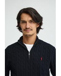 POLO CLUB - Maglione A Trecce Blu Marino Con Collo A Cerniera E Logo Rigby Go - Lyst