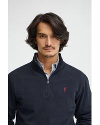 POLO CLUB - Felpa Blu Marino A Collo Alto Con Cerniera Con Ricamo Rigby Go - Lyst