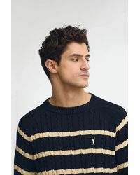 POLO CLUB - Maglione A Trecce A Righe Blu Marino Con Logo Rigby Go - Lyst