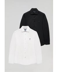 POLO CLUB - Pack Di Due Camicie Popeline Colore Bianco E Nero Con Logo Ricamato In Contrasto - Lyst