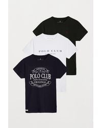 POLO CLUB Pack mit drei T-Shirts in Weiß, Marineblau und Schwarz mit Stickerei und Print