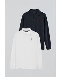 POLO CLUB - Pack Di Due Polo A Maniche Lunghe Blu Marino E Bianca Con Logo Rigby Go - Lyst