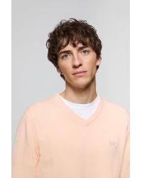 POLO CLUB - Schlichter Pullover Pfirsichfarben Mit V-Kragen Und Logo Im Gleichen Farbton - Lyst