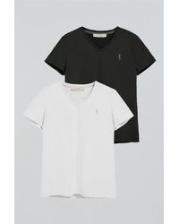 POLO CLUB - Pack Di Due Magliette Nera E Bianca Con Scollo A V E Ricamo Rigby Best - Lyst