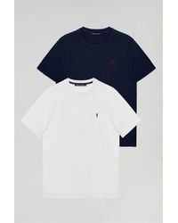 POLO CLUB - Pack Mit Zwei Schlichten Kurzärmligen T-Shirts Mit Logo-Stickerei, Marineblau Und Weiß - Lyst