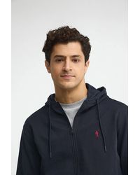 POLO CLUB - Felpa Blu Marino Con Cappuccio E Cerniera E Con Logo Ricamato Rigby Go - Lyst