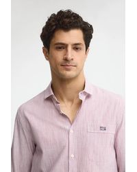 POLO CLUB - Camicia Cotolino A Righe Rossa Regular Fit Con Ricamo - Lyst