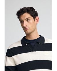 POLO CLUB - Maglione A Righe Blu Marino Ed Ecrù Con Colletto Polo E Toppa - Lyst